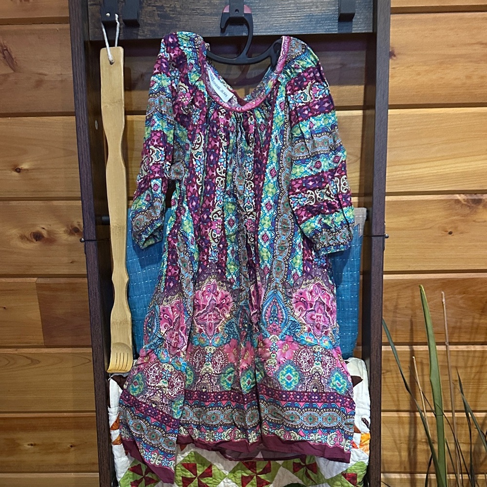 Bonnie Jean Multicolor Floral Paisley Dress in Pink, Teal, Purple